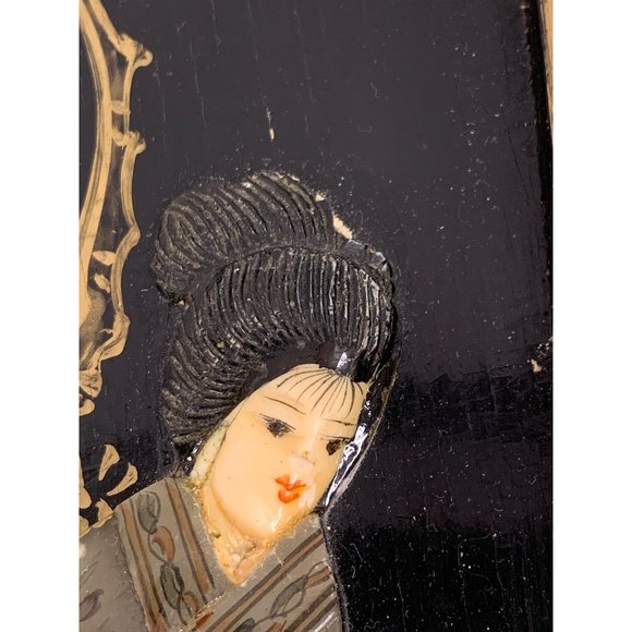VTG Mini Two Panel Japanese Relief Art Screens Byobu Geishas Decor 6768 - Picture 11 of 16